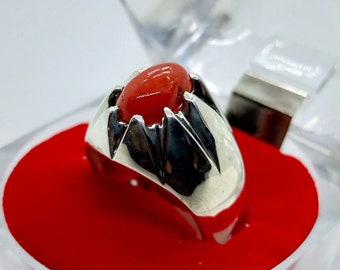 Very Special Natural CORAL Ring,  MARJAAN Ring, Handmade 925k Sterling Silver Ring.