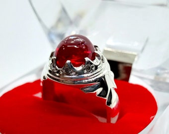 Cabochon Dark Red Ruby Ring, Yaqoot Ring, Handmade 925k Sterling Silver Ring.