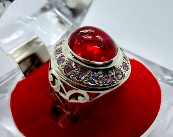 Cabochon RUBY (YAQOOT) in Handmade 925 Sterling Silver Men’s Ring.