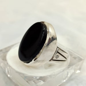 Schöner Natürlicher Schwarzer Onyx Achat Ring, Aqeeq Ring, Akik Ring, Handgemachter 925k Sterling Silber Handgefertigter Ring für Männer.