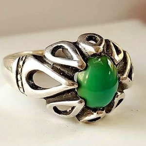 Antique Natural Green Hussaini Feroza Ring, Green TURQUOISE Gemstone in Handmade 925k Sterling Silver Ring for Men & Women.
