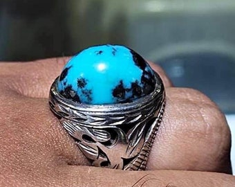 Natural Feroza Ring, Turquoise Ring, Handmade 925k Sterling Silver Ring.