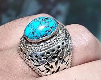 Beautiful Natural Misri Feroza Ring, Blue Turquoise Ring, Handmade 925k Sterling Silver Ring.