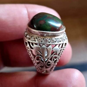 An Old Blood Gemstone Ring, Peeton Aqeeq Ring, Handmade 925k Sterling Silver Men's Ring.