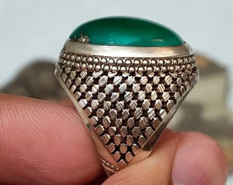 Natural Green HUSSAINI Shajri FEROZA Ring, Turquoise Ring, 925 