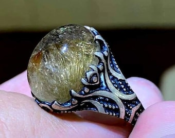 Natural Rotail QUARTZ  (سنگ مردہ) in 925 Sterling Silver Men's Ring.