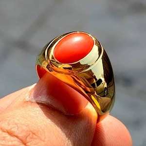 Anillo de coral de plata esterlina bañado en oro hecho a mano: joyería llamativa