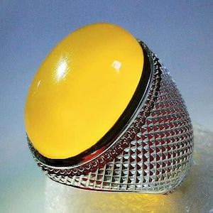 Yellow Agate Sterling Silver Ring: Handmade Mens Statement Jewelry