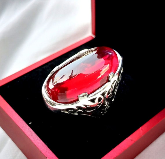 Beautiful Big Dark Deep Red Anari Yaqoot Ring Handmade 925k Sterling Silver Very Special Ring for Men. Etsy