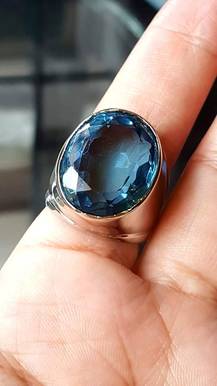 Anello Uomo Argento 925 Massiccio Con Topazio Blu Fatto A Mano – Regalo Gioiello Artigianale Turchia