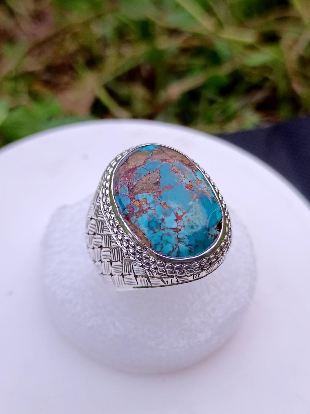Natural Blue Turquoise Ring, Men Feroza Handmade Jewelry, 925 Sterling ...