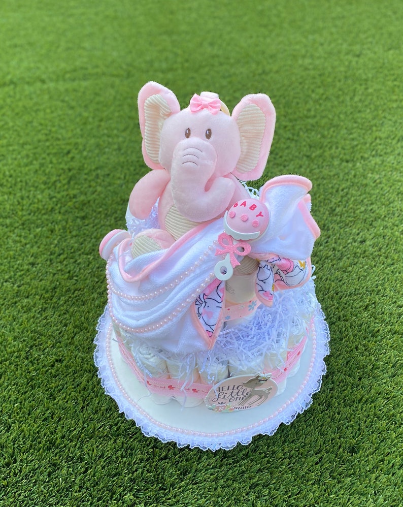 Pink or Gray Elephant Diaper Cake Girl Diaper Cake Baby Etsy