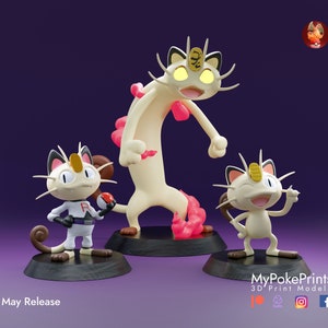 Meowth 3 Versions! - Regular, Team Rocket, or V-Max - Unpainted or painted - High Quality Resin 3D Print - 0.04mm layer height