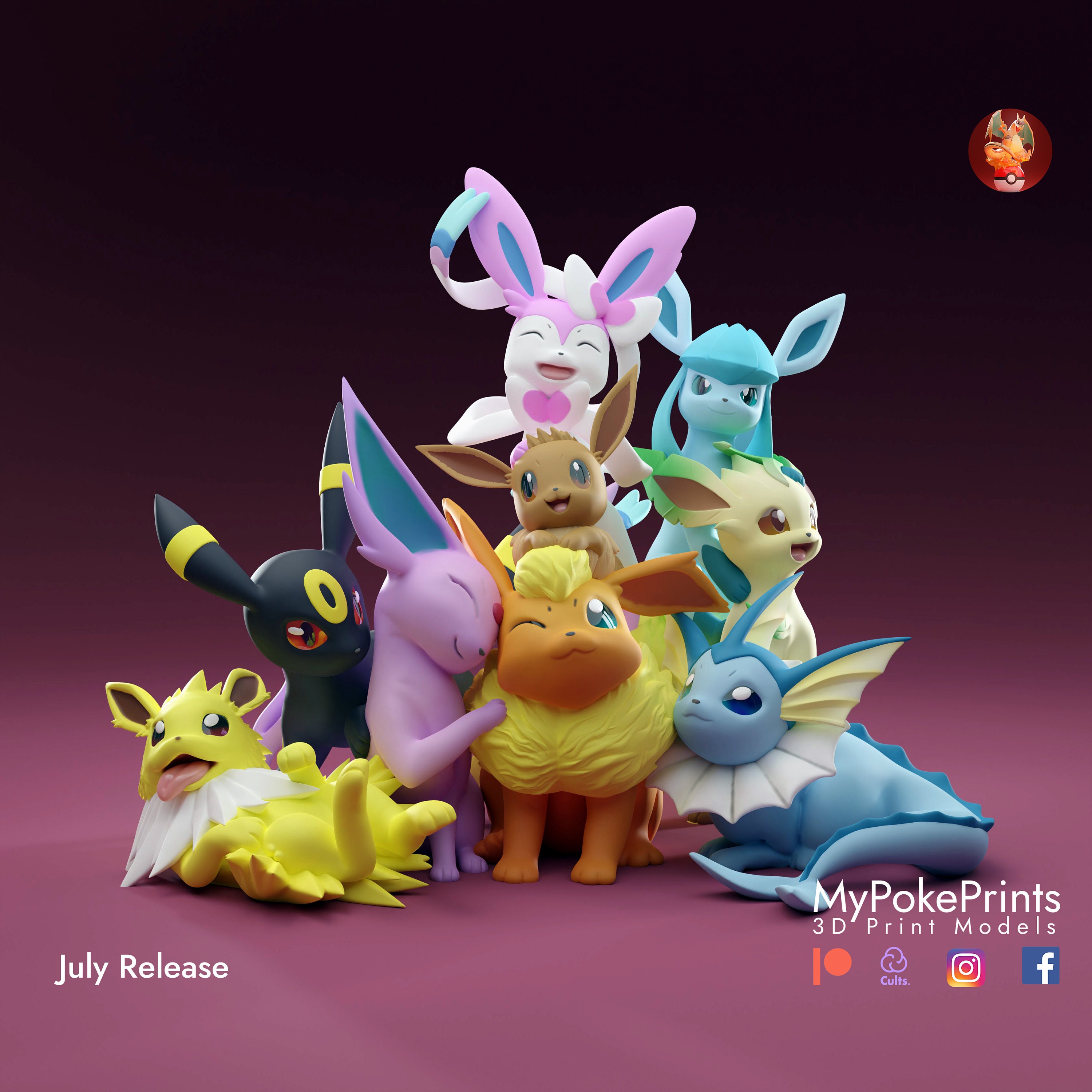 Eevee Evolutions Pokemon 3D Model STL File 3D Print