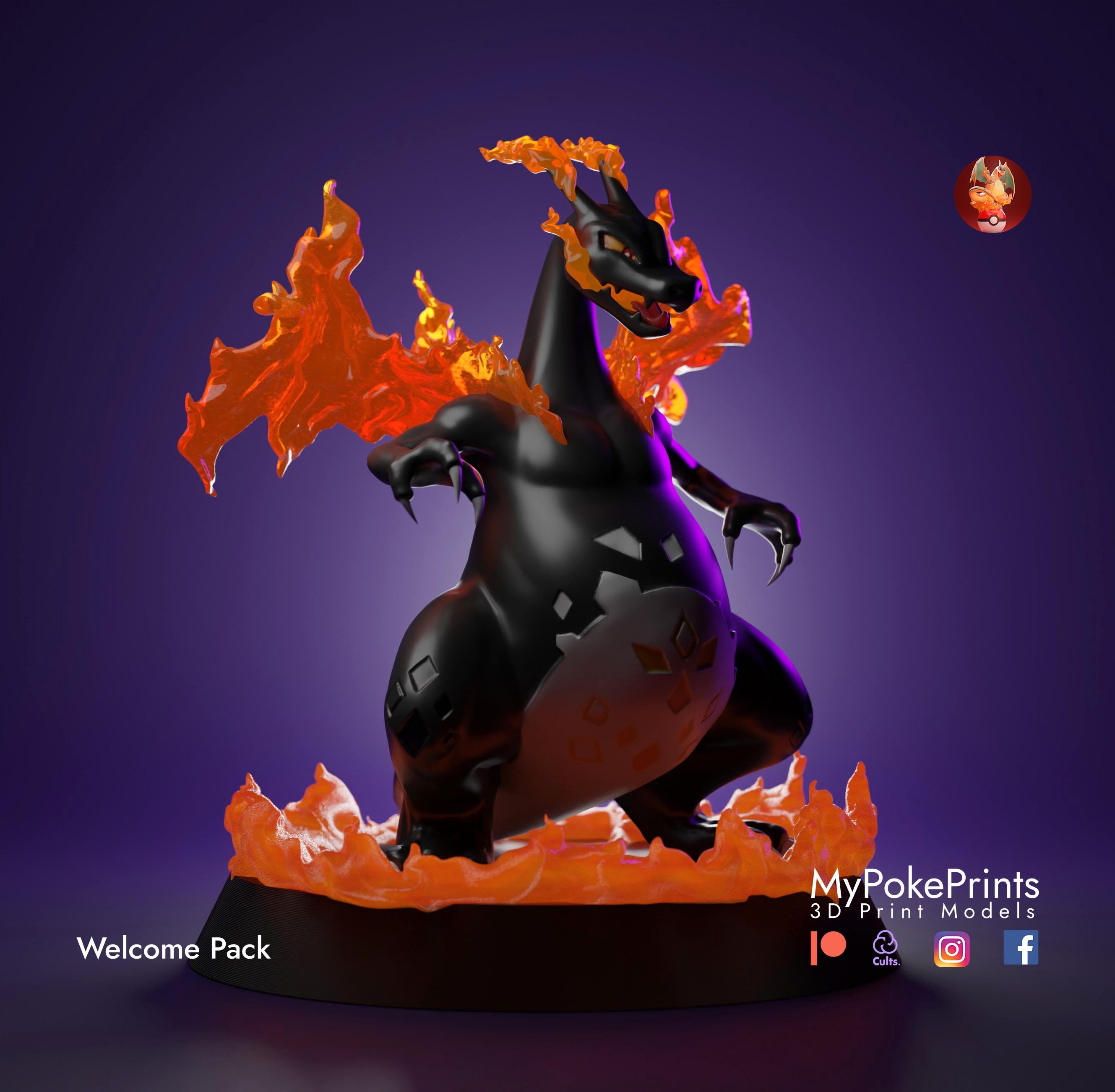 Charizard XY and Rock 3D model rigged