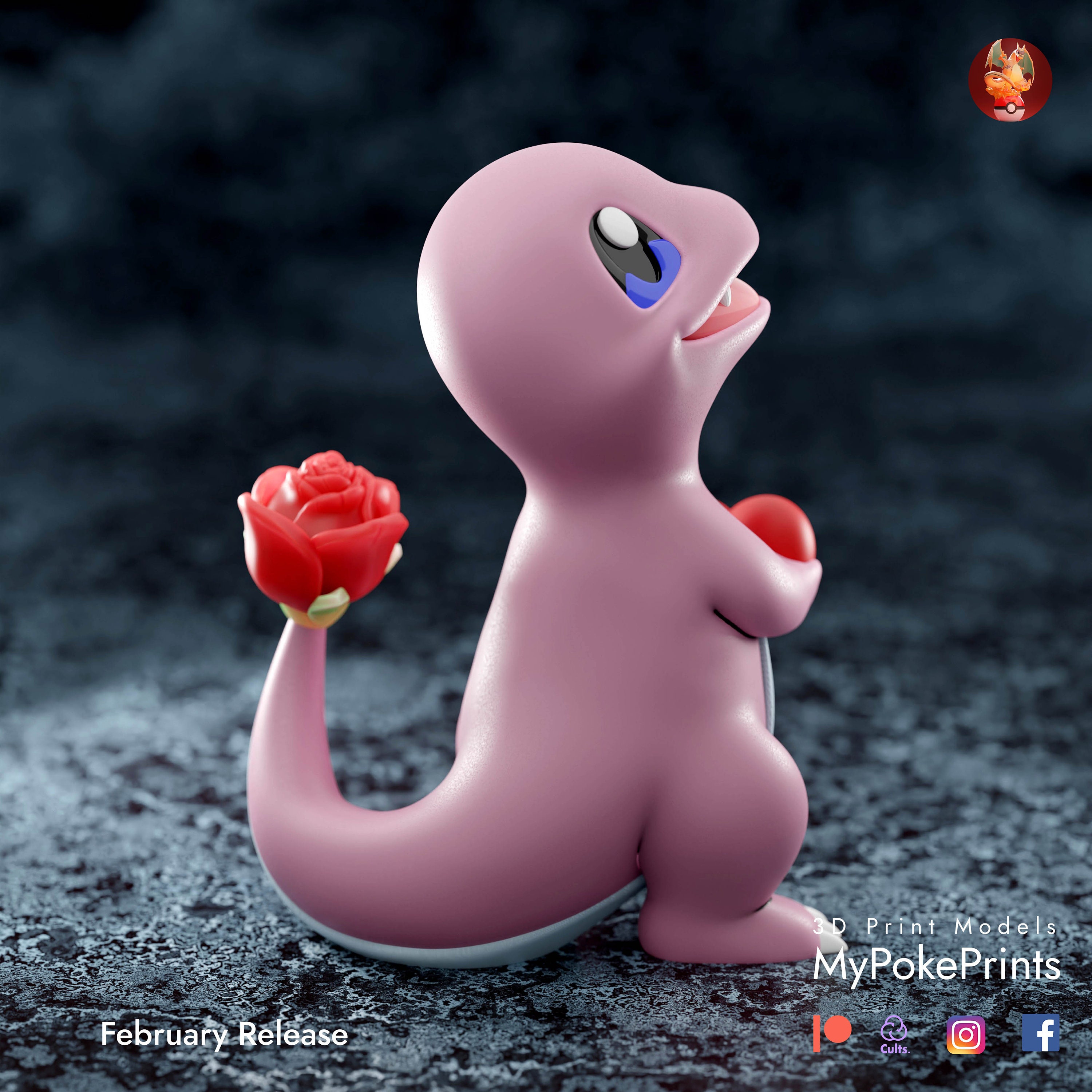 Mew Pokemon holding a heart 3D model 3D printable