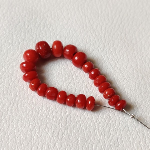 Natural Red Coral Smooth Round Beads-Italian Red Coral Beads-Mediterranean Red Coral Beads-Loose Red Coral Coin Beads 3'inches. T1238