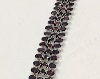 Garnet Faceted Gemstone Silver Bracelet-Genuine Garnet Bracelet-Garnet 3 Strand Bracelet-Handcrafted Garnet jewelry-Adjustable Bracelet