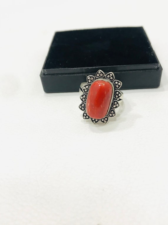 Red Coral Gemstone Handmade Rings-Natural Red Cor… - image 3