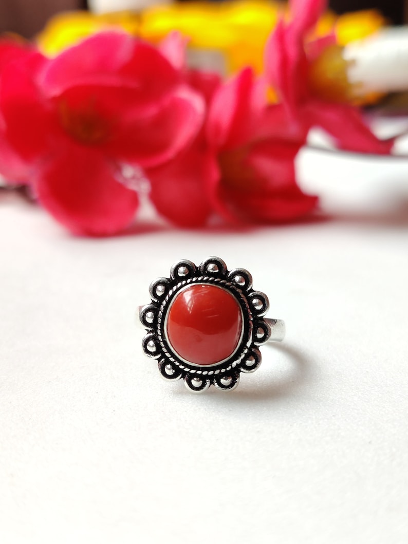 Oxidized German Silver Ring Coral Nepali Jewelry Gemstone Ring Red Coral Ring Genuine Coral Beautiful Ring Gemstone adjustable Ring