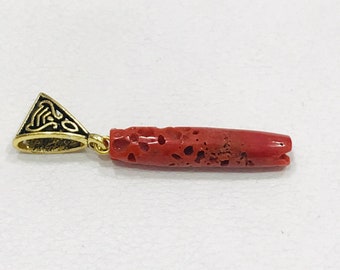 Vintage Jewelry-Red Coral Pendant-Italian Red Coral Pendant-Natural Red Coral-Gold Plated Pendant Necklace Jewelry-Gift For Her-AB-776