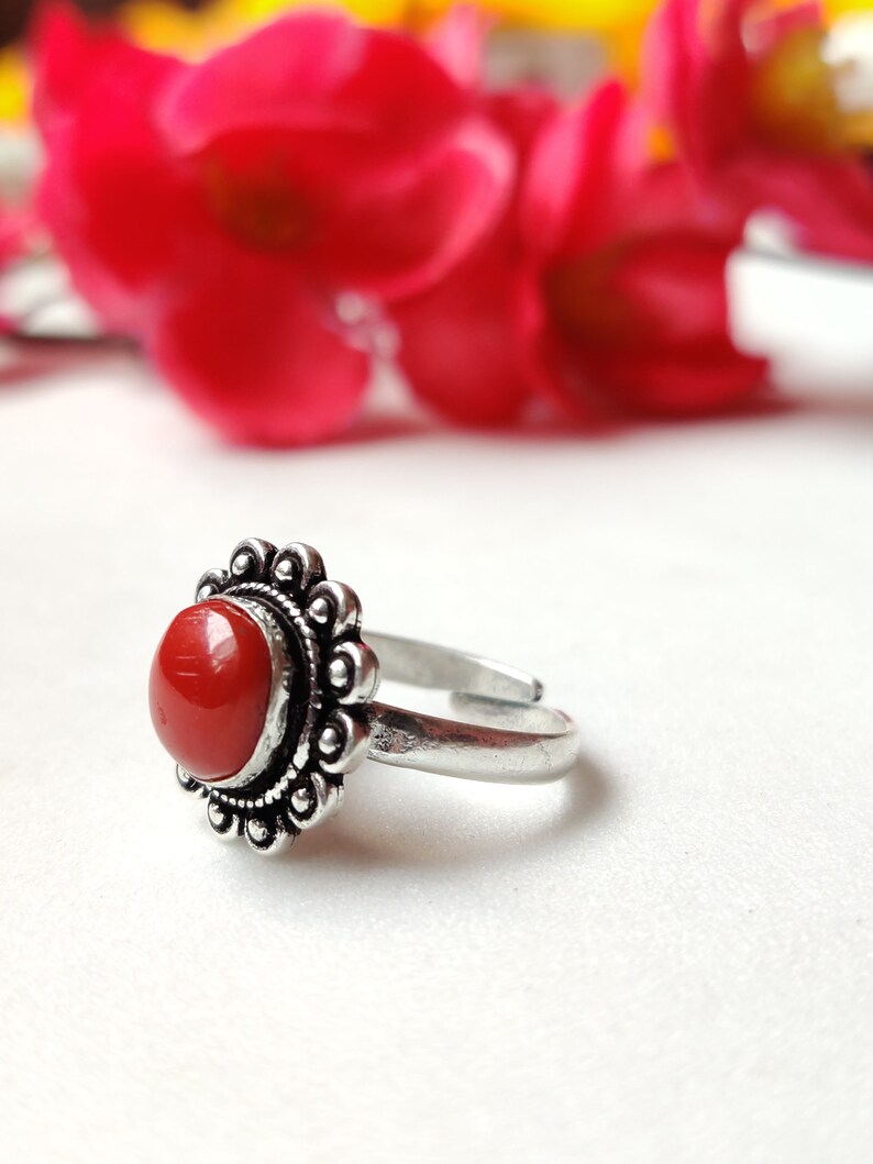 Oxidized German Silver Ring Coral Nepali Jewelry Gemstone Ring Red Coral Ring Genuine Coral Beautiful Ring Gemstone adjustable Ring