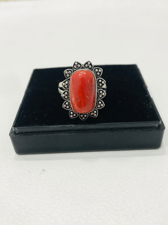 Red Coral Gemstone Handmade Rings-Natural Red Cor… - image 1