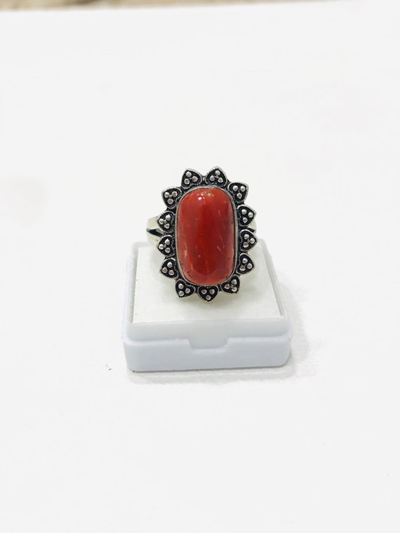 Red Coral Gemstone Handmade Rings-Natural Red Cor… - image 2
