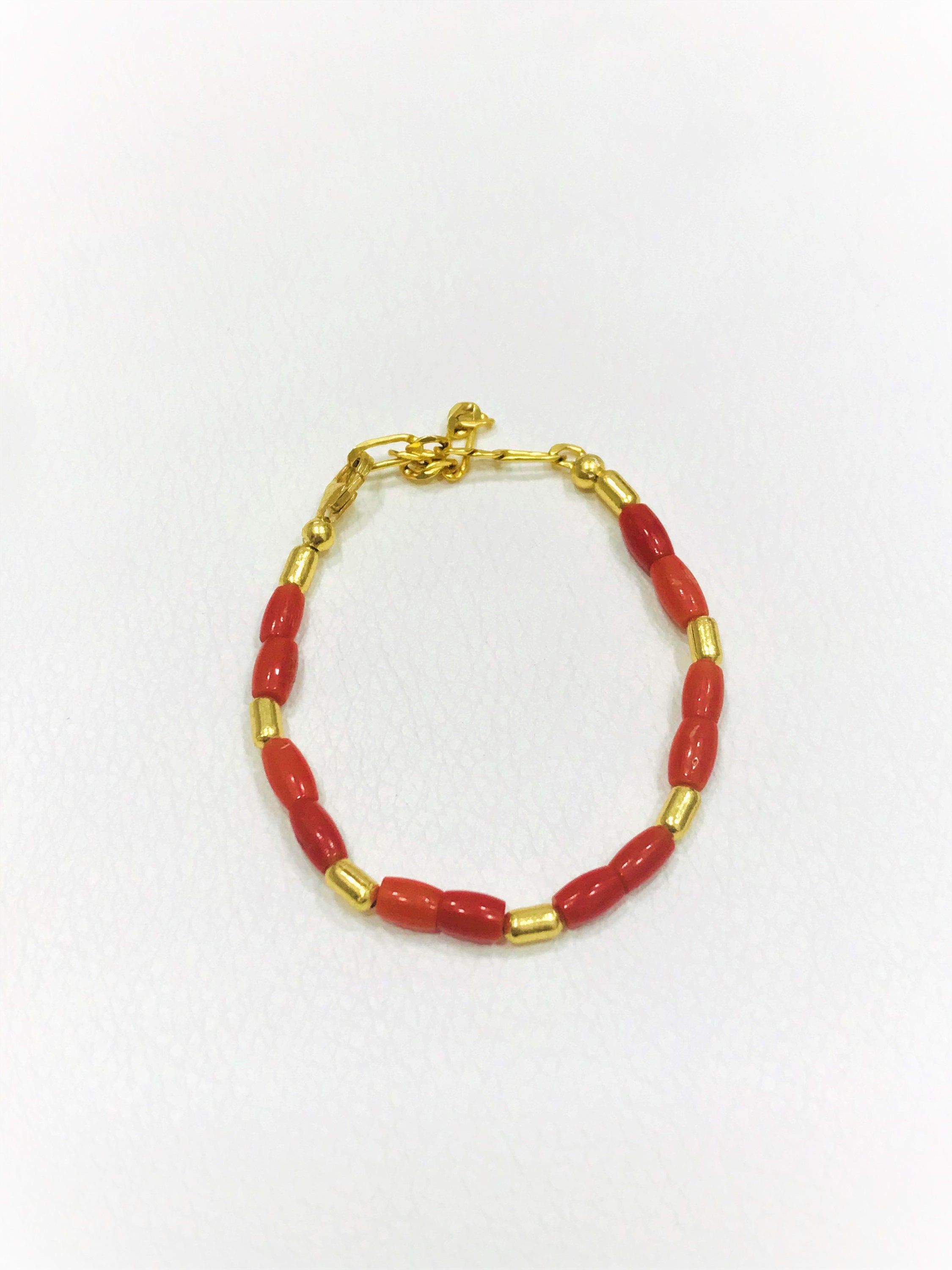 Coral Baby Bracelet Natural Italy Red Coral Lucky Charm Handmade