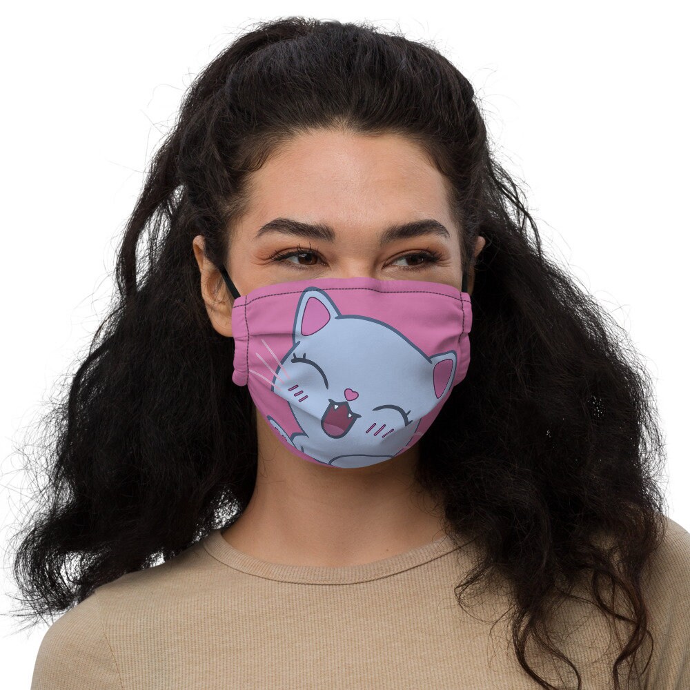 Cute Kawaii Face Mask Japanese Cat Blue with Pink Heart Paws Etsy
