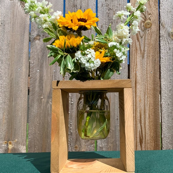 Wood and Glass Vase Etsy