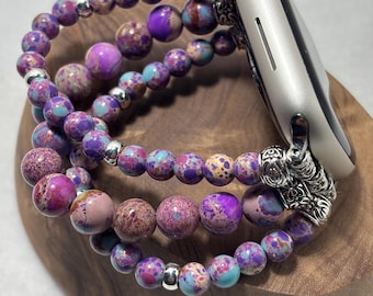 Sea Sediment Jasper Apple Watch Band: Stretchy Beaded Design