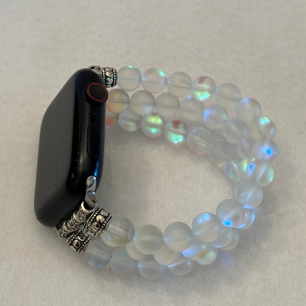 Clear Mystic aura Apple Watch band multi strand 8mm beads