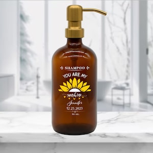 Personalized Glass Soap Dispenser with Sunflower Custom - Custom Glass Bottle - Gift for Women on Birthday, Anniversay, Valentine
