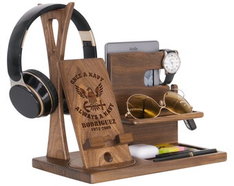 Personalized Gift for US Navy - Handmade Unique Phone Docking Station For Military - Gift for Men on Birthday, Anniversary, Christmas