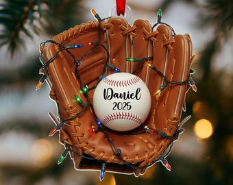 Personalisierter Baseball Handschuh Ornament: Weihnachtsbaum Dekoration mit Name für Sport Liebhaber Trainer Geschenk
