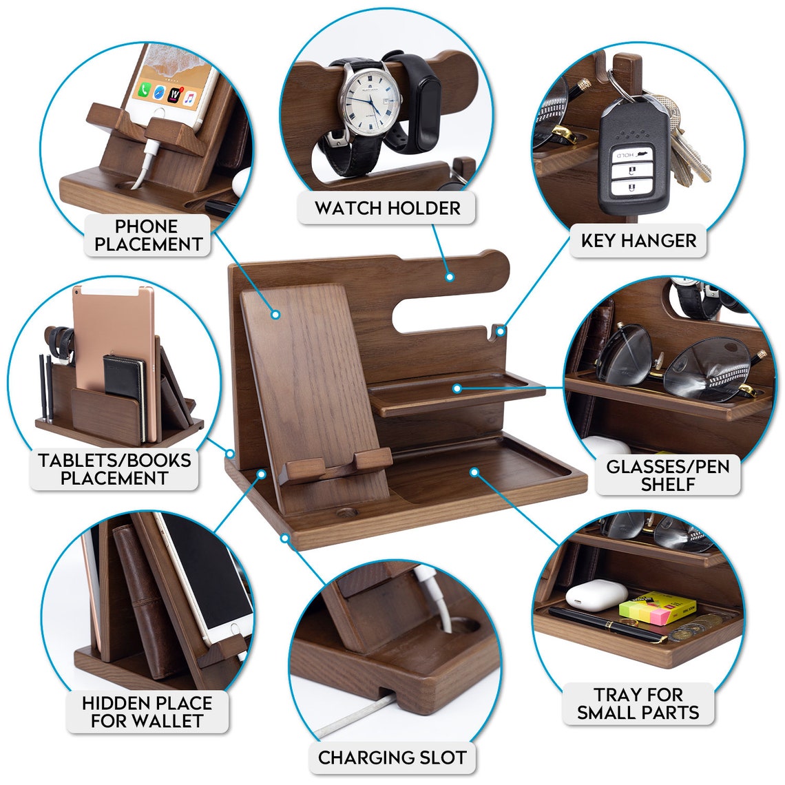 Wooden Phone Docking Station Handmade Nightstand Organizer Etsy