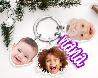 Kids' Face Charm Keychain | Personalized Family Photo Gift for Mom, Grandma, Nana
