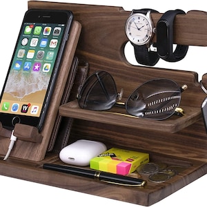 Handmade Walnut Phone Docking Station: Nightstand Desk Organizer
