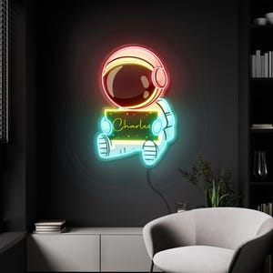 Custom Astronaut Neon Sign: Personalized LED Name Light, Kids Room Decor
