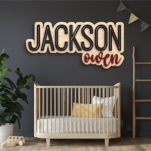 Letrero de madera 3D con nombre: decoración de habitación infantil en capas, nombre de bebé personalizado
