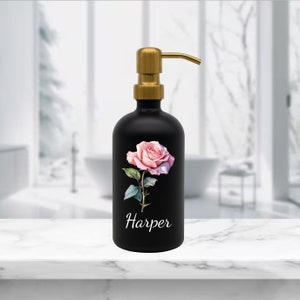Personalized Glass Soap Dispenser for Flower Lover  - Custom Glass Bottle - Gift for Women on Birthday, Anniversay, Valentine