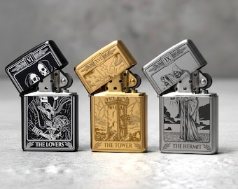 Personalized Laser Engraved Zippo Lighter – Custom Message Engraving | Tarot Card Design | Made in USA