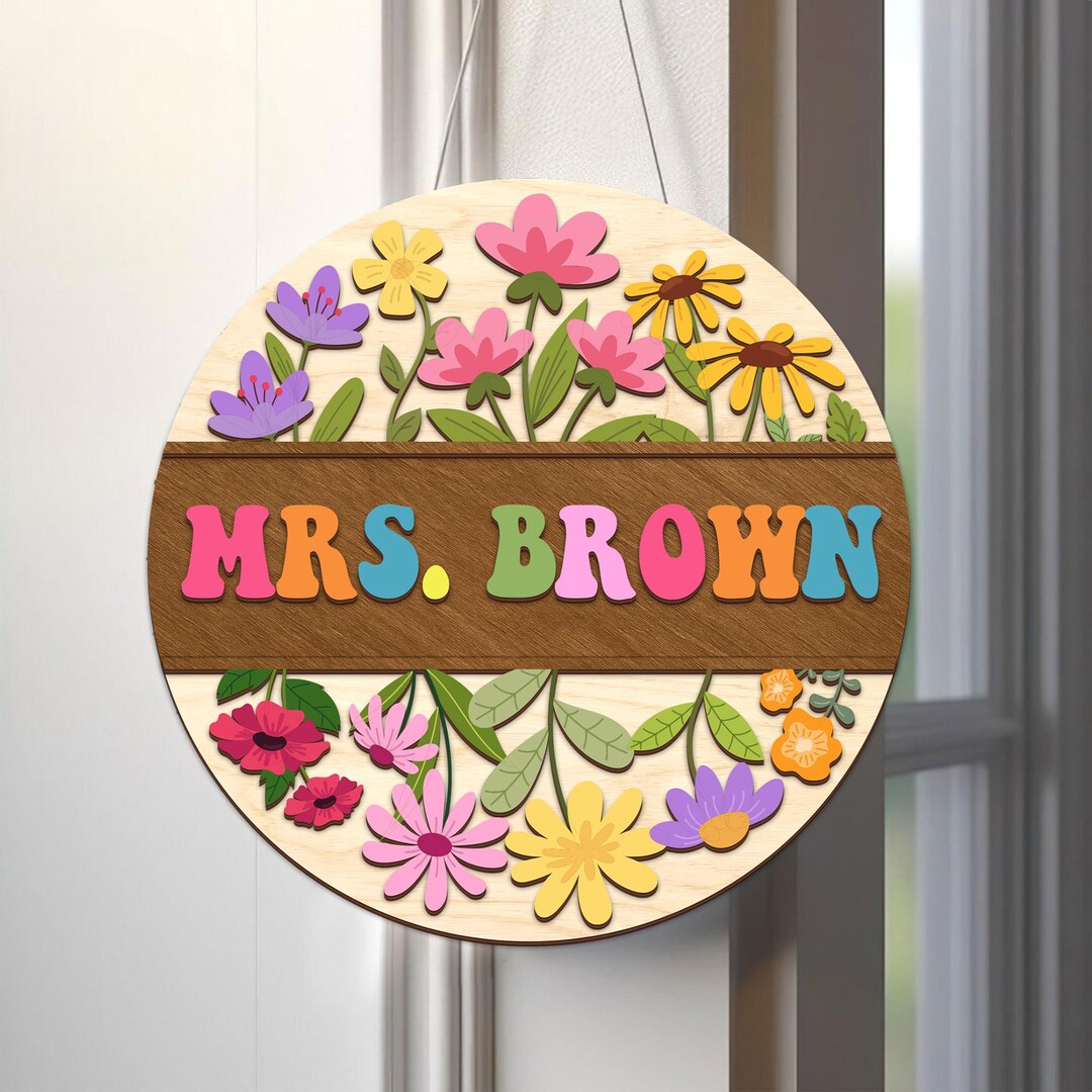 Personalized Teacher Door Hanger: 3D Floral Teacher Name Sign - Etsy