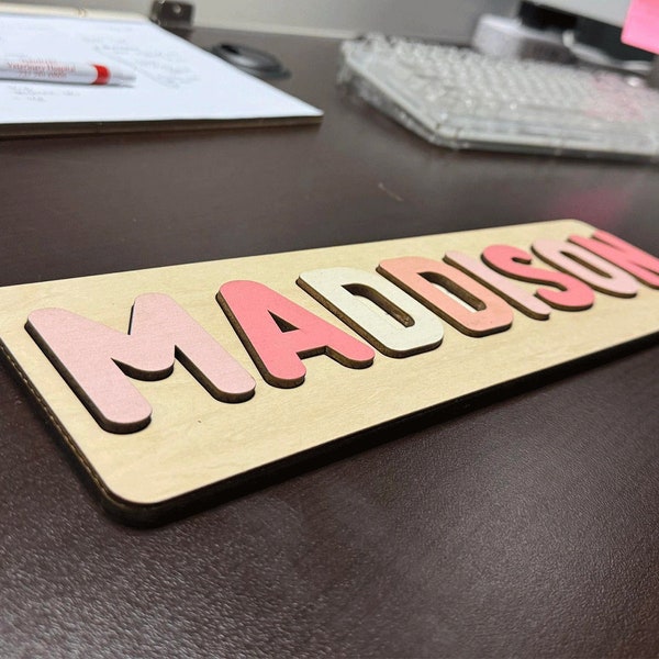 BABY NAME PUZZLE, Wooden Kids Toys, Puzzle Sign, Toddler Montessori Name Puzzle Baby Room Decor Personalized Name Puzzle