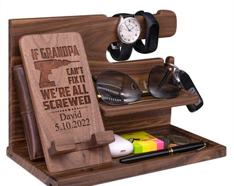 Personalized Gift For Men - Handmade Phone Docking Station - Gift for Dad, Grandpa, Husband on Anniversary, Birthday, Christmas