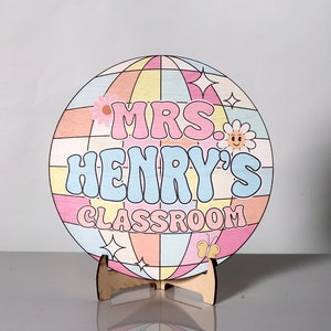 Letrero personalizado para aula con bola de discoteca/letrero 3D para puerta de profesor/letrero genial para puerta de profesor/regalo de Navidad/letrero de bienvenida para profesor/regalos para profesor