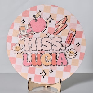 Letrero personalizado con bola de discoteca para aula, letrero 3D para puerta de profesor, letrero de escritorio, letrero de bienvenida para profesor, regreso a clases, regalos de Navidad, regalos para profesor.