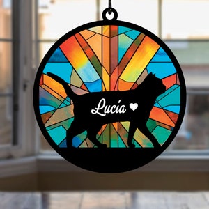 Personalized Loss of Pet Sympathy Gift Suncatcher, Custom Cat Suncatcher, Cat Memorial Gift, Window Hanging Decor, Cat Art gift