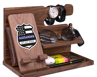 Personalized Gift for Police - Colorful Handmade Phone Docking Station for Him, Boyfriend on Birthday, Anniversary, Christmas